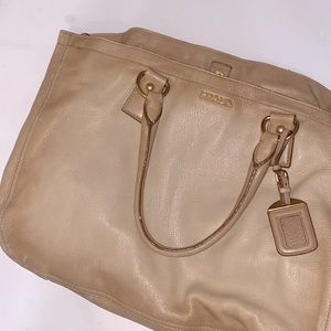 Prada Deerskin Shopper Tote Handbag Beige Strap Gold Hardware Shoulder Bag